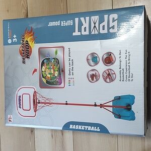 Basketball hoop + darts can be played on the back